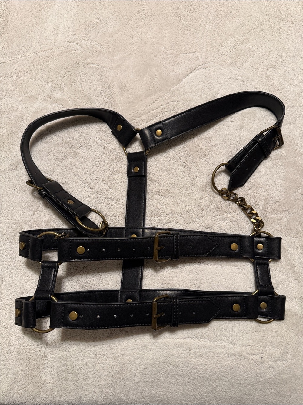 Disturbia Black  Leather Harness Belt with Brass Accents